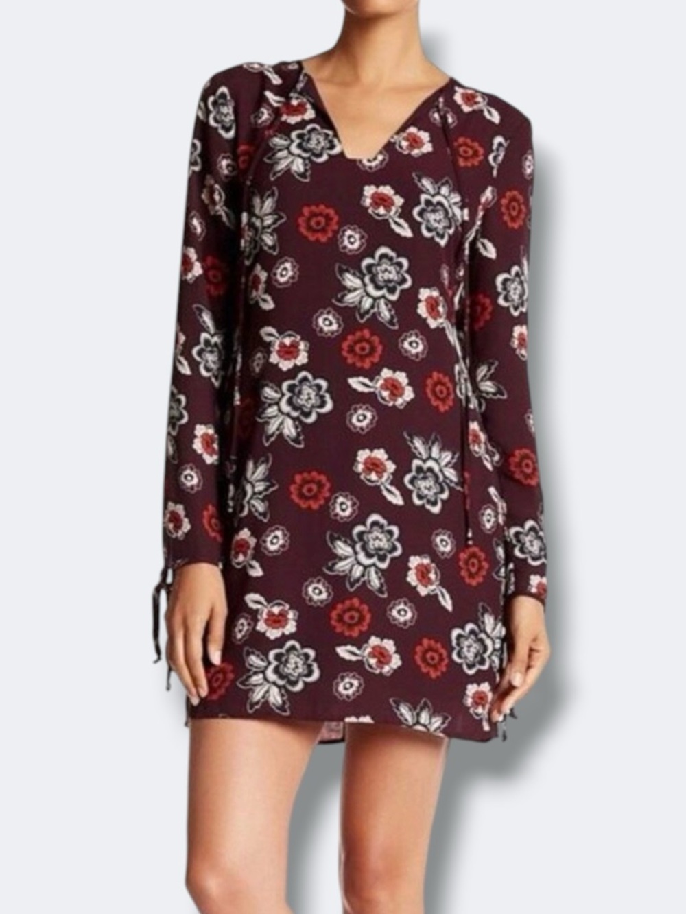 Charles Henry Dress Women S Plum Floral Long Sleeve Shift Keyhole Boho Fall